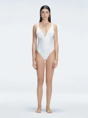 Emma V Neck White One Piece Swimsuit
