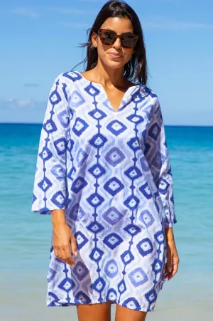 Guadalupe Short Tunic | Diamond Ikat Blue/White