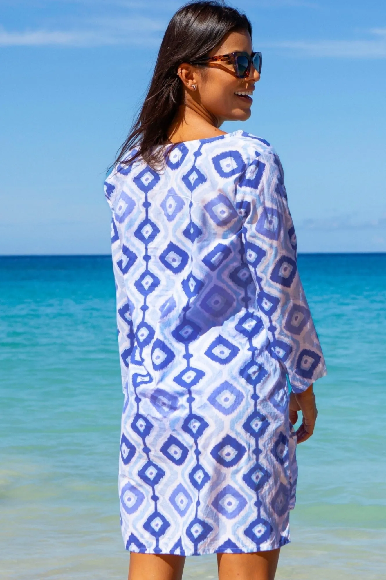 Guadalupe Short Tunic | Diamond Ikat Blue/White