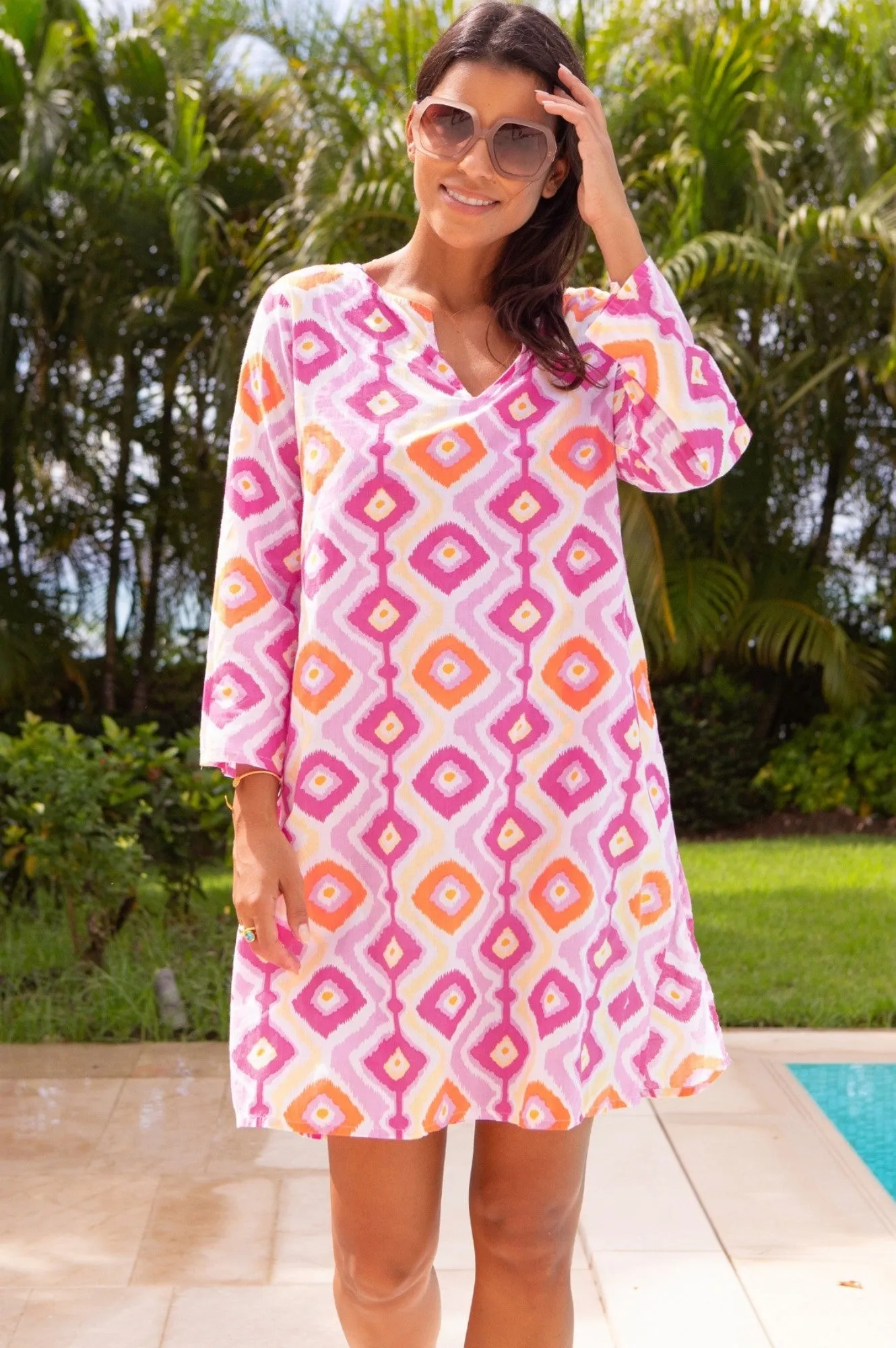 Guadalupe Short Tunic | Diamond Ikat Pink/Yellow
