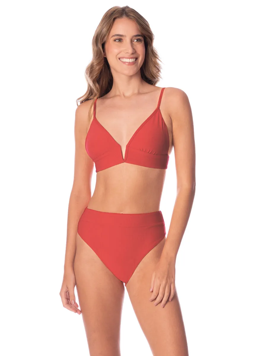 Maaji Red Camelia Parade Long Line Triangle Bikini Top