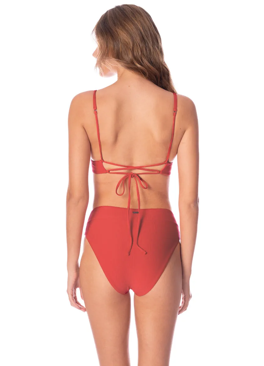 Maaji Red Camelia Suzy Q High Rise Classic Bikini Bottom