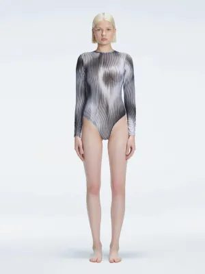 Mireya Black Optical Long Sleeve Bodysuit