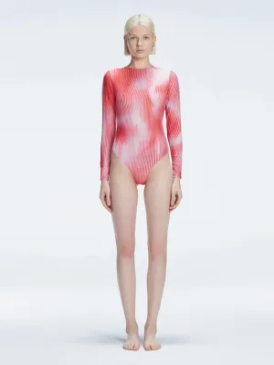 Mireya Red Optical Long Sleeve Bodysuit