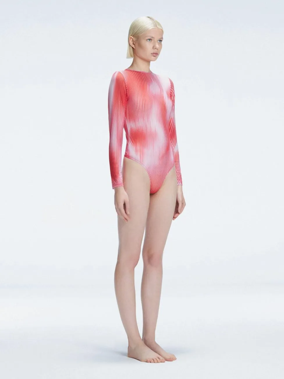 Mireya Red Optical Long Sleeve Bodysuit