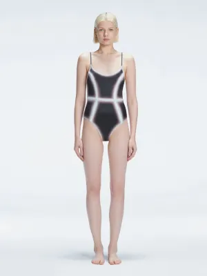 Seraphina Black Optical Scoop Neck One Piece Swimsuit