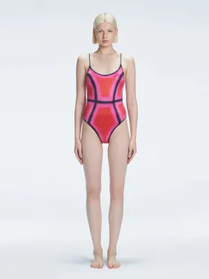 Seraphina Pink Optical Scoop Neck One Piece Swimsuit