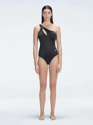 Solene Black One Shoulder One Piece Swimsuit
