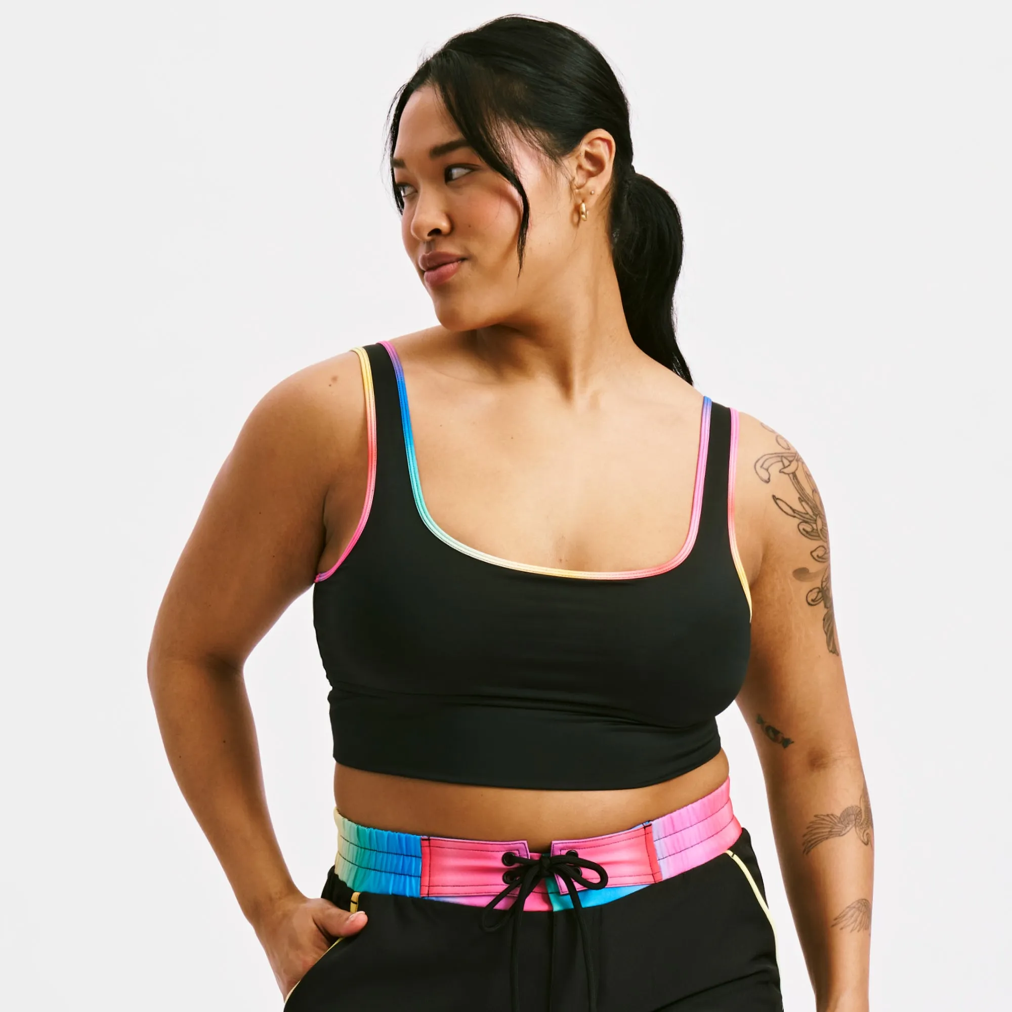 Straight Up Longline Top  - Black Rainbow Ombre