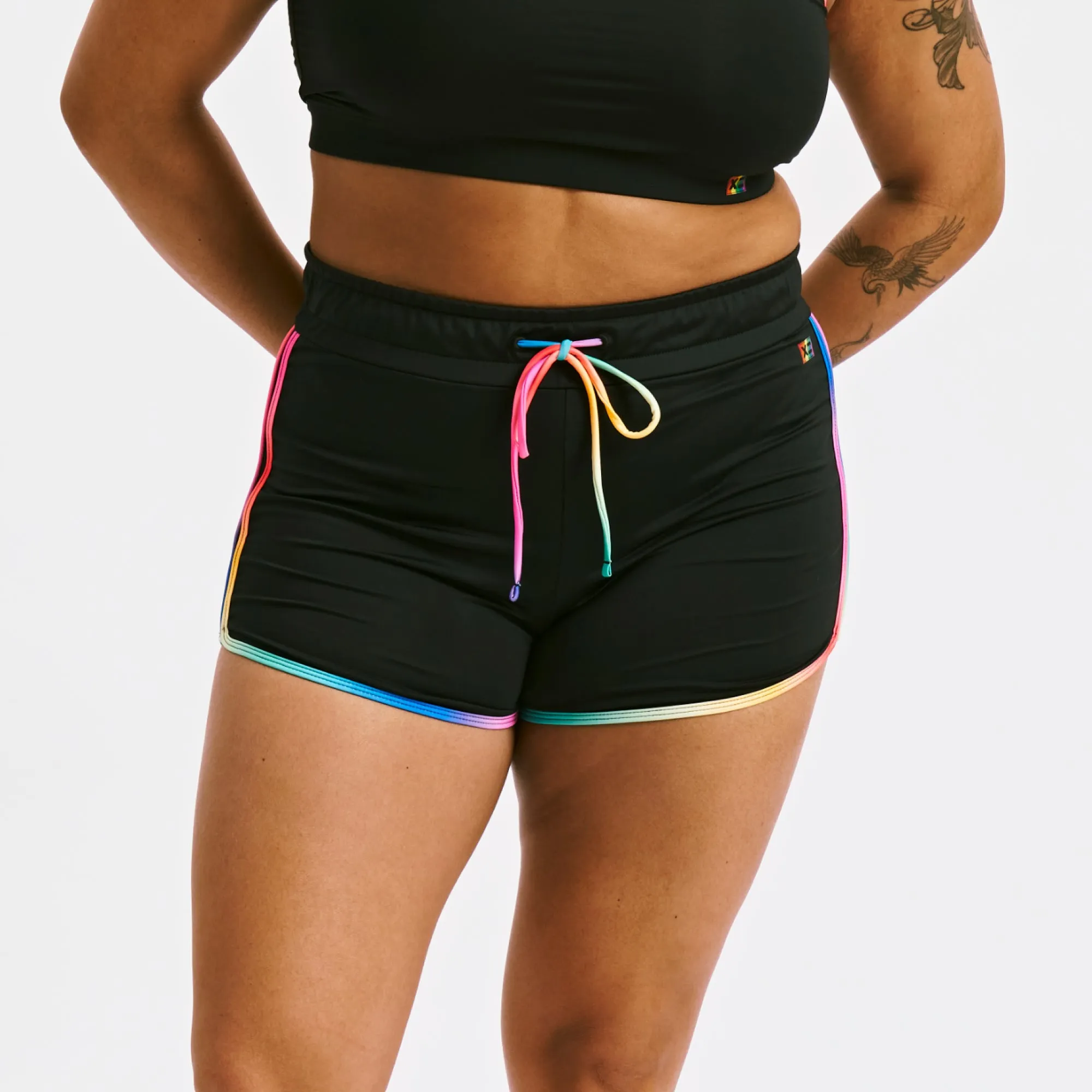 Swim High Waisted Boy Short - Black Rainbow Ombre