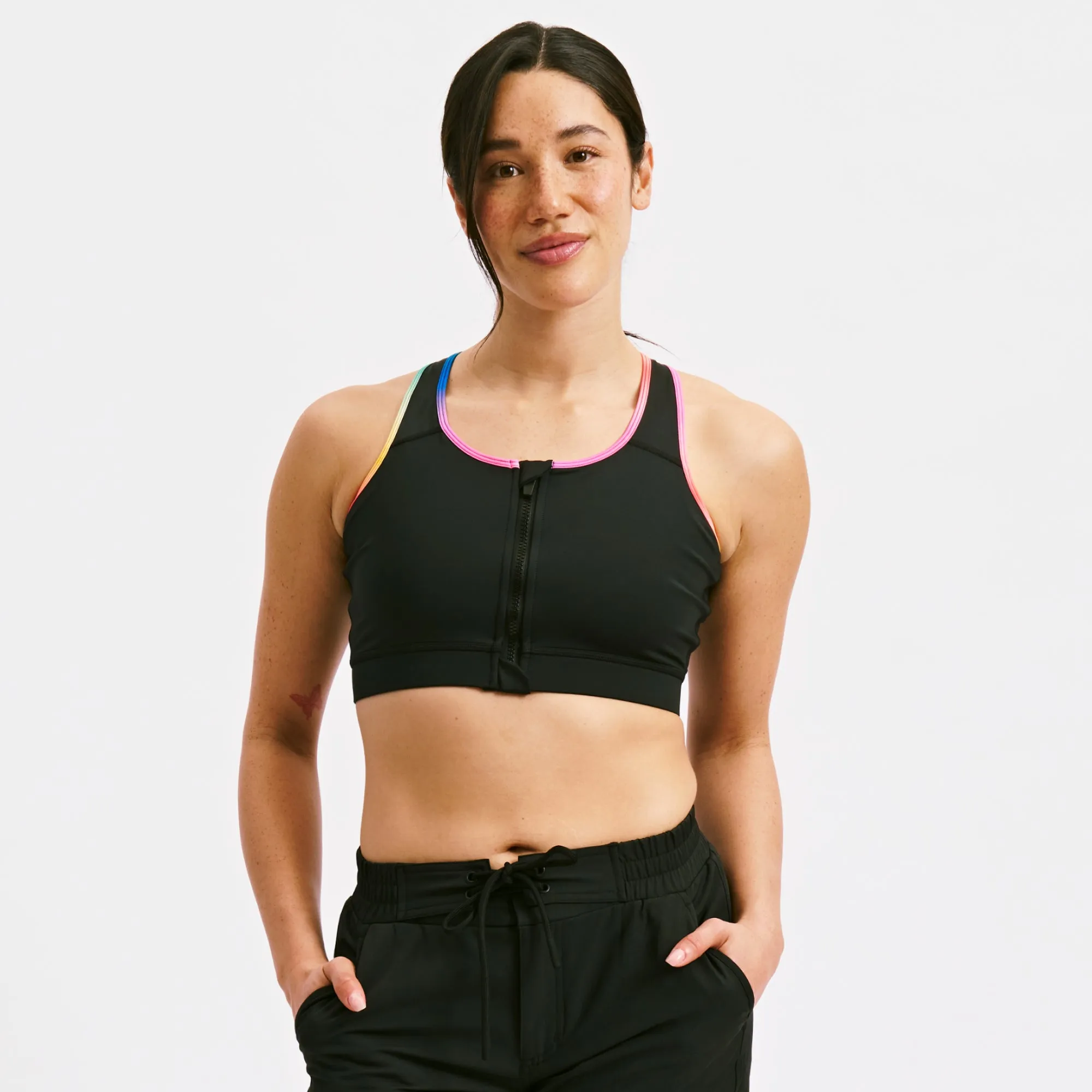 Swim Racerback Zip Compression Top - Black Rainbow Ombre