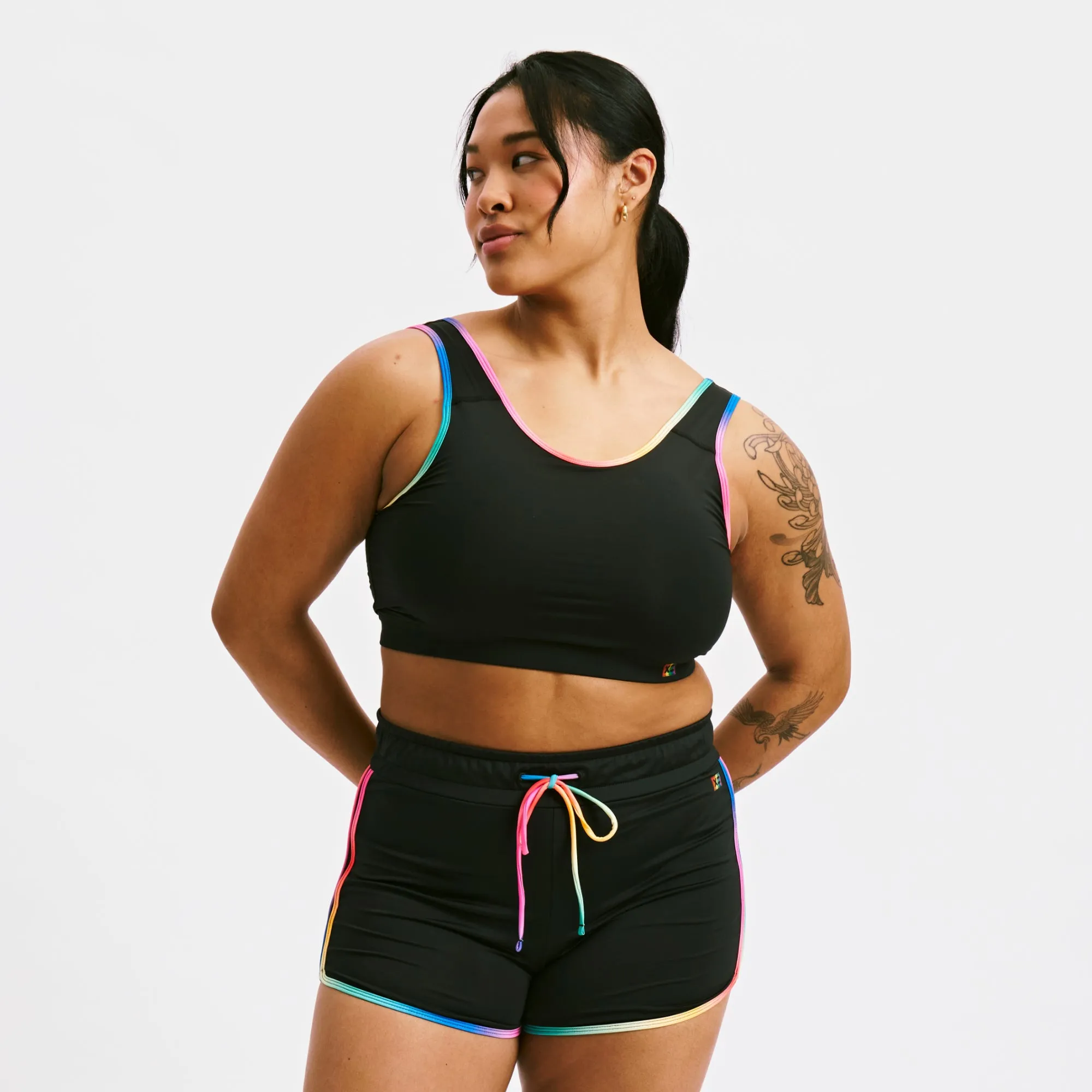 Swim Sport Compression Top - Black Rainbow Ombre